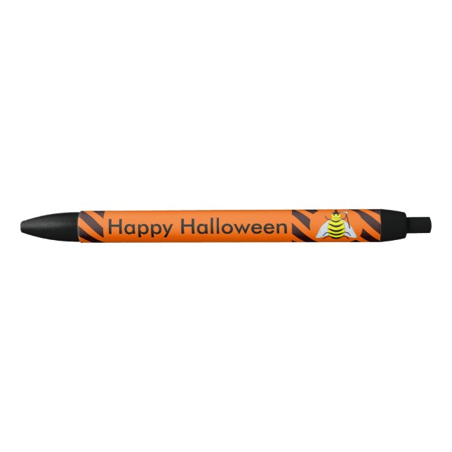 Halloween Magic Bee Witch Orange and Black Stripes Pen (Front)