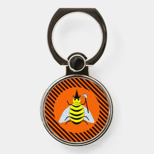 Halloween Magic Bee Witch Orange and Black Stripes Phone Ring Stand