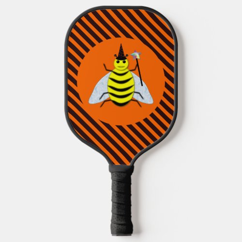 Halloween Magic Bee Witch Orange and Black Stripes Pickleball Paddle