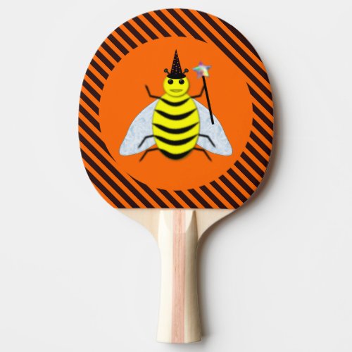 Halloween Magic Bee Witch Orange and Black Stripes Ping Pong Paddle