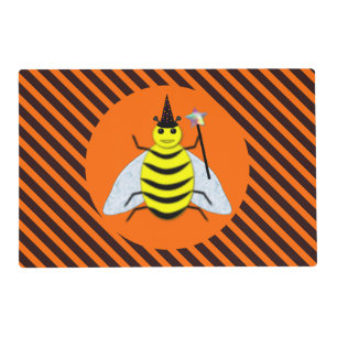 Halloween Magic Bee Witch Orange and Black Stripes Placemat