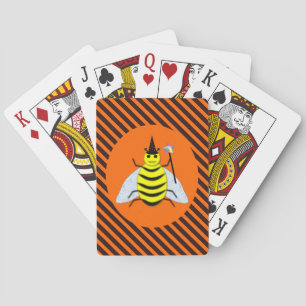 Halloween Magic Bee Witch Orange and Black Stripes Poker Cards