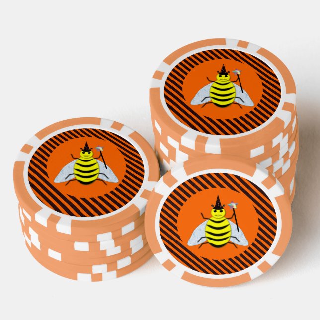 Halloween Magic Bee Witch Orange and Black Stripes Poker Chips (Stack)