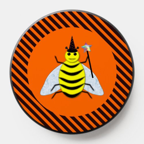 Halloween Magic Bee Witch Orange and Black Stripes PopSocket