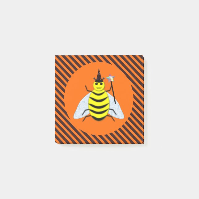 Halloween Magic Bee Witch Orange and Black Stripes Post-it Notes (Front)