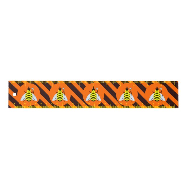 Halloween Magic Bee Witch Orange and Black Stripes Ruler (Front)