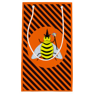 Halloween Magic Bee Witch Orange and Black Stripes Small Gift Bag