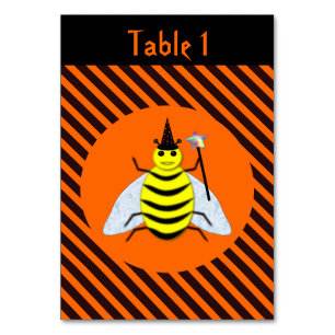 Halloween Magic Bee Witch Orange and Black Stripes Table Number