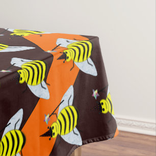 Halloween Magic Bee Witch Orange and Black Stripes Tablecloth