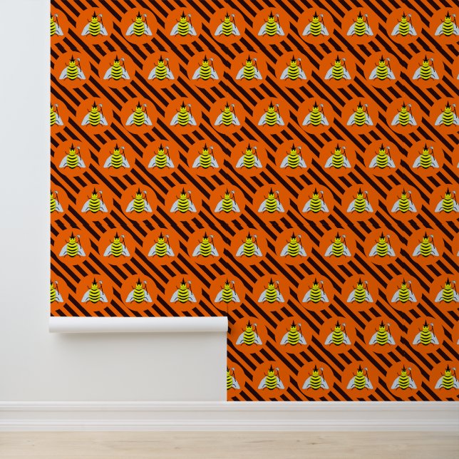 Halloween Magic Bee Witch Orange and Black Stripes Wallpaper (Application)