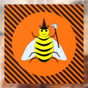 Halloween Magic Bee Witch Orange and Black Stripes Window Cling