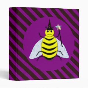 Halloween Magic Bee Wizard Purple and Black Stripe 3 Ring Binder