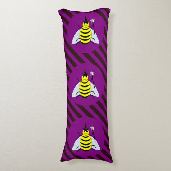 Halloween Magic Bee Wizard Purple and Black Stripe Body Pillow