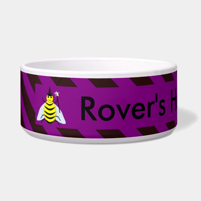 Halloween Magic Bee Wizard Purple and Black Stripe Bowl (Left)
