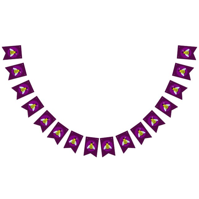 Halloween Magic Bee Wizard Purple and Black Stripe Bunting Flags (All)