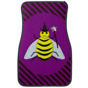 Halloween Magic Bee Wizard Purple and Black Stripe Car Floor Mat