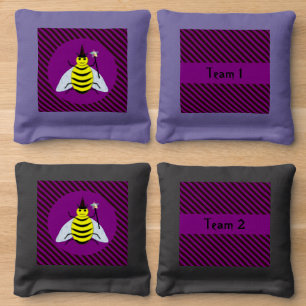 Halloween Magic Bee Wizard Purple and Black Stripe Cornhole Bags