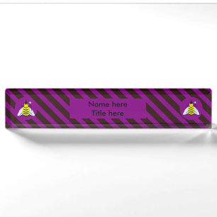 Halloween Magic Bee Wizard Purple and Black Stripe Desk Name Plate