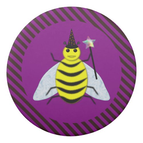 Halloween Magic Bee Wizard Purple and Black Stripe Eraser