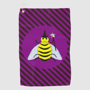 Halloween Magic Bee Wizard Purple and Black Stripe Golf Towel