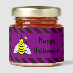 Halloween Magic Bee Wizard Purple and Black Stripe Honey Jar Favors