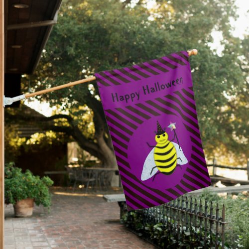 Halloween Magic Bee Wizard Purple and Black Stripe House Flag