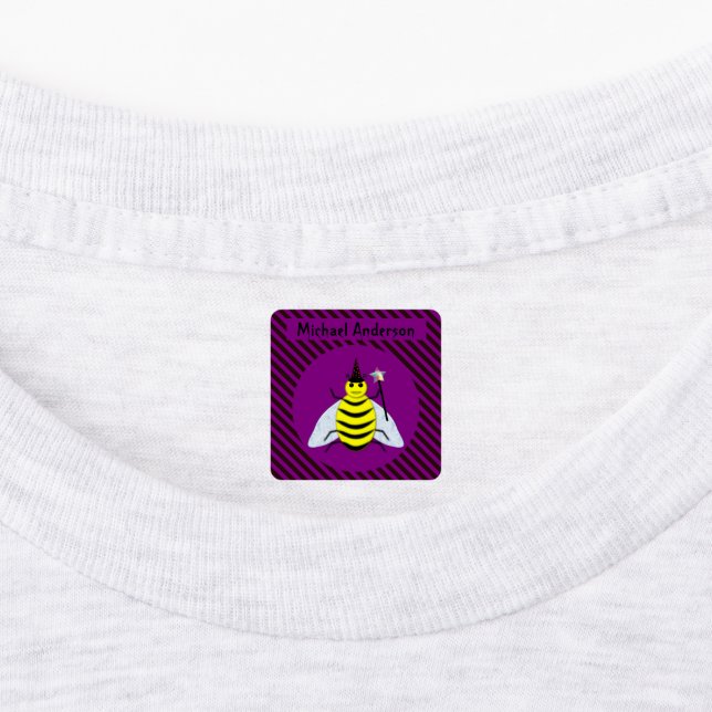 Halloween Magic Bee Wizard Purple and Black Stripe Labels (Affixed)