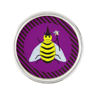 Halloween Magic Bee Wizard Purple and Black Stripe Lapel Pin