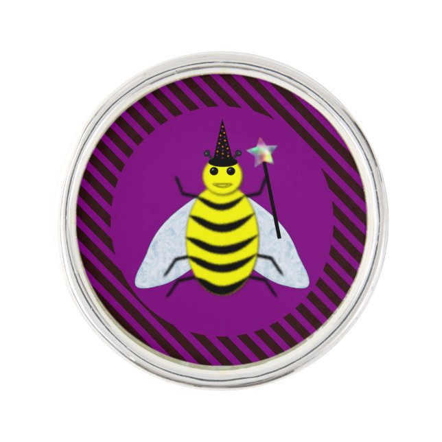 Halloween Magic Bee Wizard Purple and Black Stripe Lapel Pin (Front)