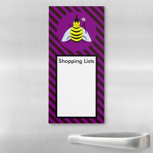 Halloween Magic Bee Wizard Purple and Black Stripe Magnetic Notepad