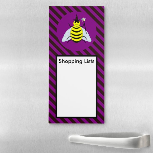Halloween Magic Bee Wizard Purple and Black Stripe Magnetic Notepad (In Situ)