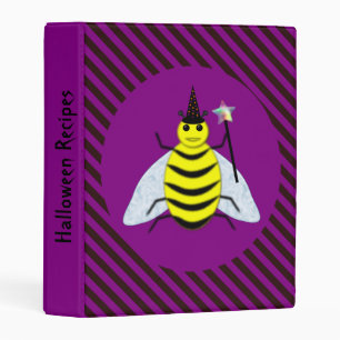 Halloween Magic Bee Wizard Purple and Black Stripe Mini Binder