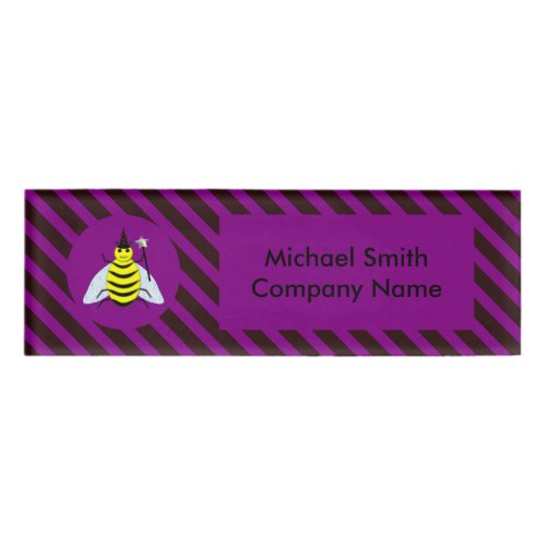 Halloween Magic Bee Wizard Purple and Black Stripe Name Tag