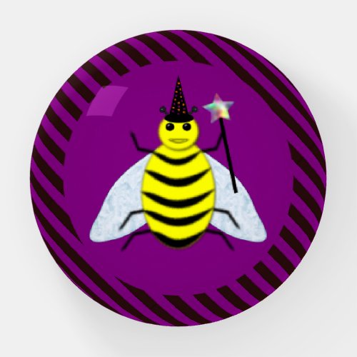 Halloween Magic Bee Wizard Purple and Black Stripe Paperweight