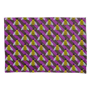 Halloween Magic Bee Wizard Purple and Black Stripe Pillow Case