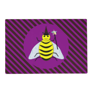 Halloween Magic Bee Wizard Purple and Black Stripe Placemat
