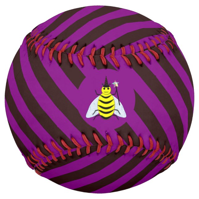 Halloween Magic Bee Wizard Purple and Black Stripe Softball (Front)