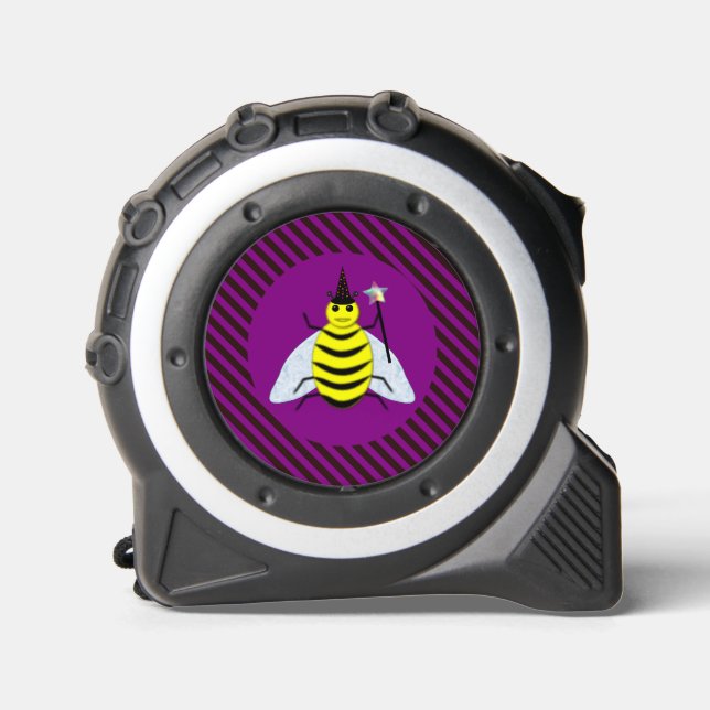 Halloween Magic Bee Wizard Purple and Black Stripe Tape Measure (Front)