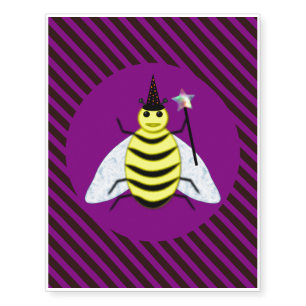 Halloween Magic Bee Wizard Purple and Black Stripe Temporary Tattoos