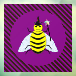 Halloween Magic Bee Wizard Purple and Black Stripe Window Cling