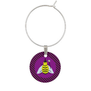 Halloween Magic Bee Wizard Purple and Black Stripe Wine Charm
