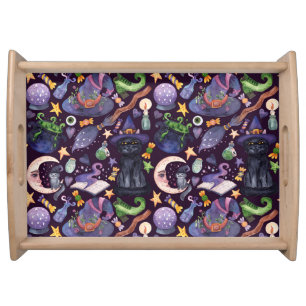 Halloween magic: dark hand-drawn pattern. serving tray