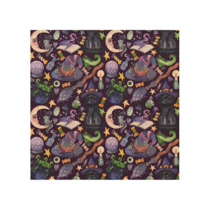 Halloween magic: dark hand-drawn pattern. wood wall art