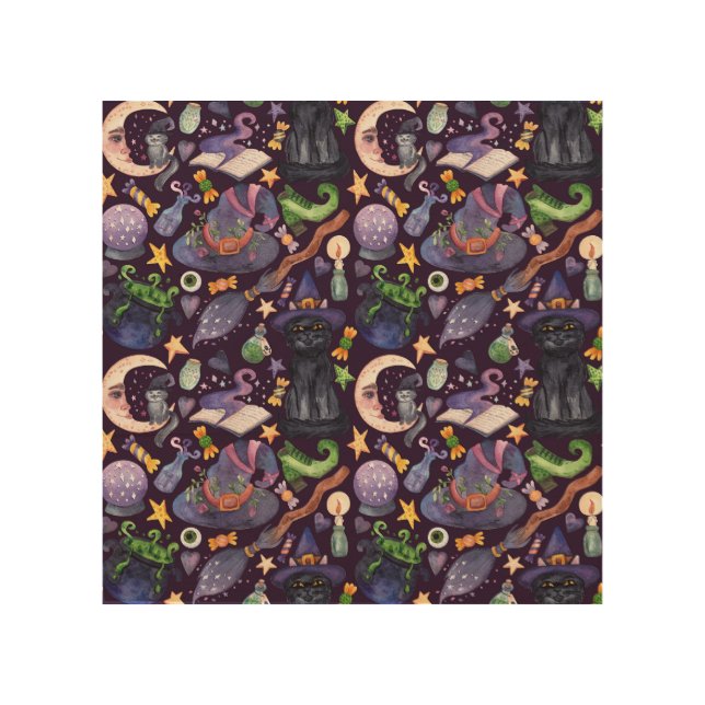 Halloween magic: dark hand-drawn pattern. wood wall art (Front)