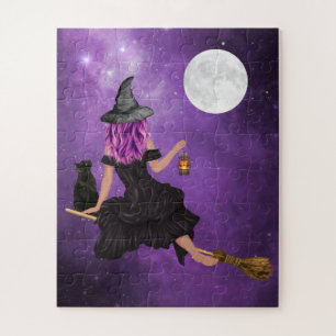 Halloween Magic Flying Witch Jigsaw Puzzle