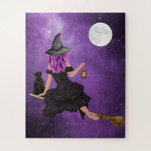 Halloween Magic Flying Witch Jigsaw Puzzle
