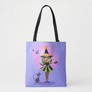 Halloween Magic Green Hair Witch  Tote Bag