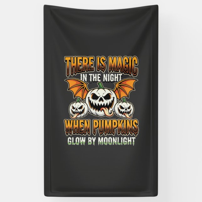 Halloween Magic Pumpkin Moonlight Horror Vector Banner (Vertical)