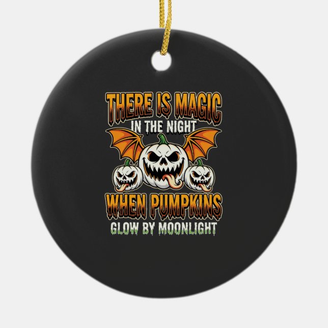Halloween Magic Pumpkin Moonlight Horror Vector Ceramic Ornament (Front)