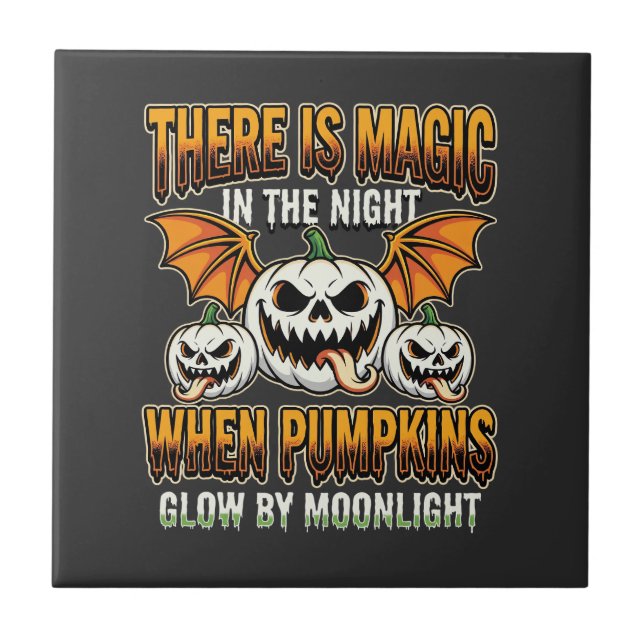 Halloween Magic Pumpkin Moonlight Horror Vector Ceramic Tile (Front)